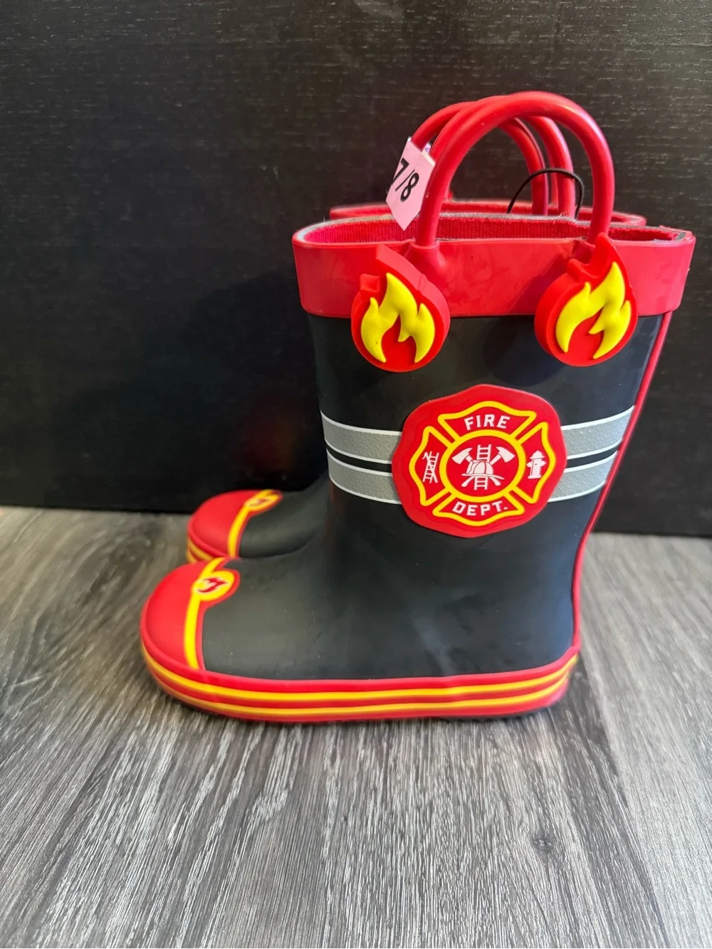 Kids Fire Truck Themed Red and Black Rain Boots
